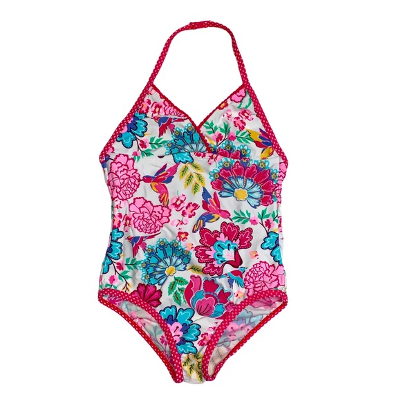 Floral Colorful White Bathing suit Spring Summer Swimsuit Pool - Picture 3 of 12